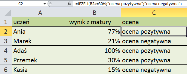 Funkcja JEŻELI
